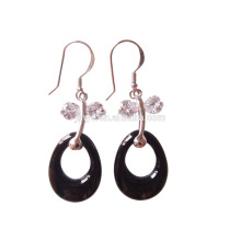 Fashion 925 Silver Black Agate Drop Stone Earrings